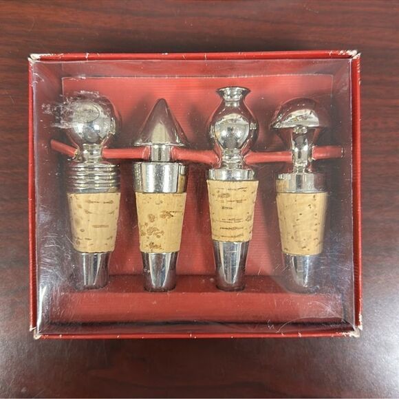 Dayton Hudson Set of 4 Silver Plated Cork Wine Bottle Stoppers - Picture 4 of 10